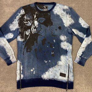 PRPS Crewneck Sweatshirt Men's XL Blue Black Bleach Stain Distressed Tie Dye